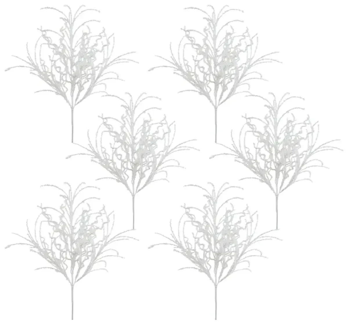 White Glitter Twig Bush for Winter and Holiday Décor (Set of 6)