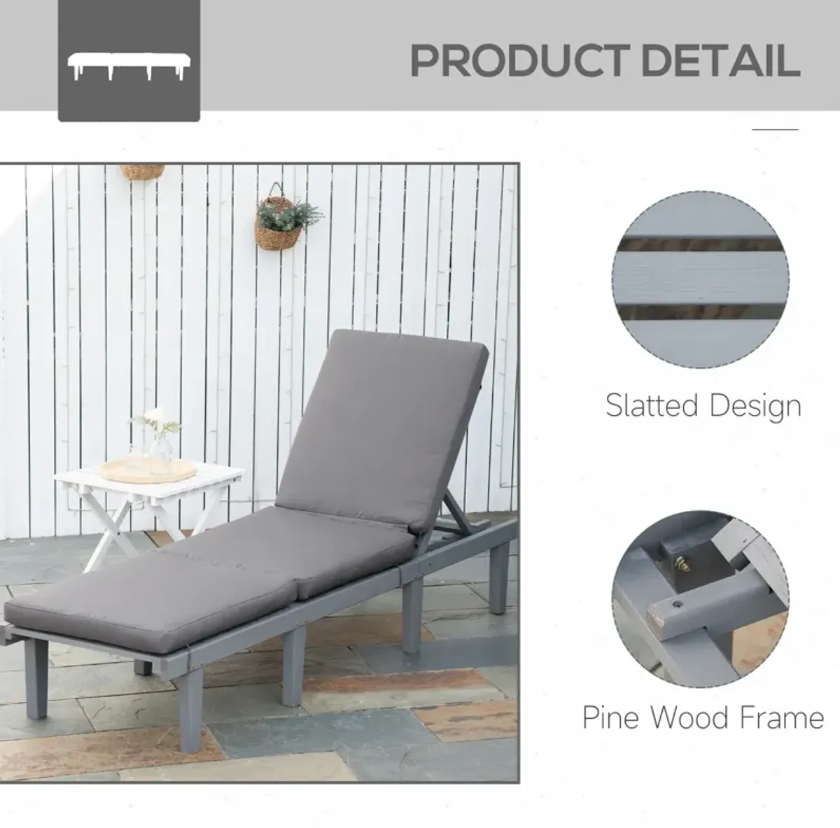 Grey Outdoor Recliner: Patio Chaise Lounge with 4-Position Back