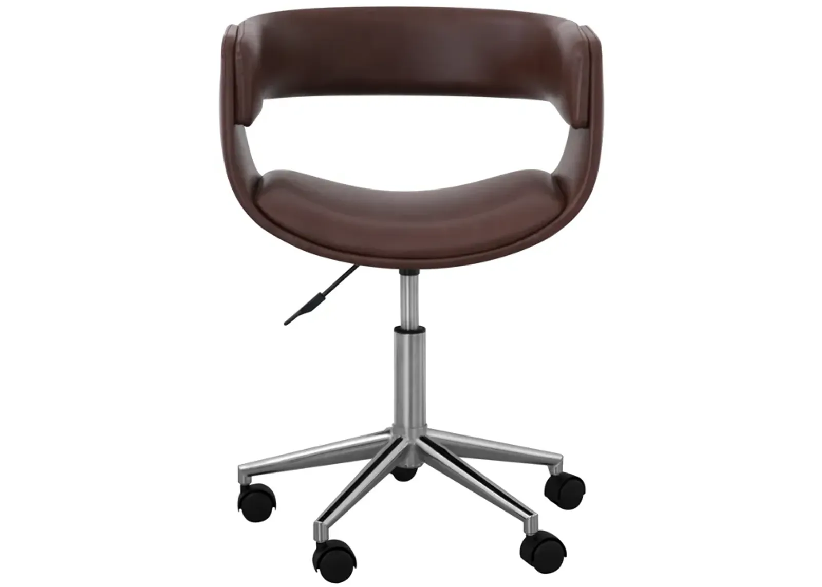 Teamson Home Modern PU Leather Office Swivel Chair with Wheels, Brown/Chrome