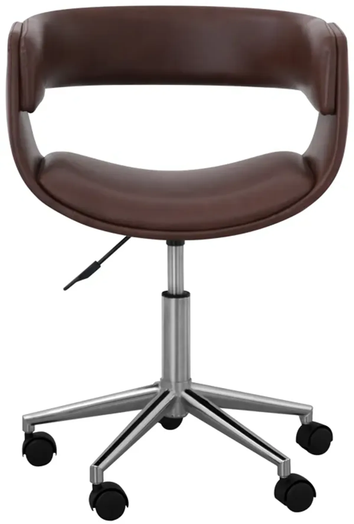 Teamson Home Modern PU Leather Office Swivel Chair with Wheels, Brown/Chrome