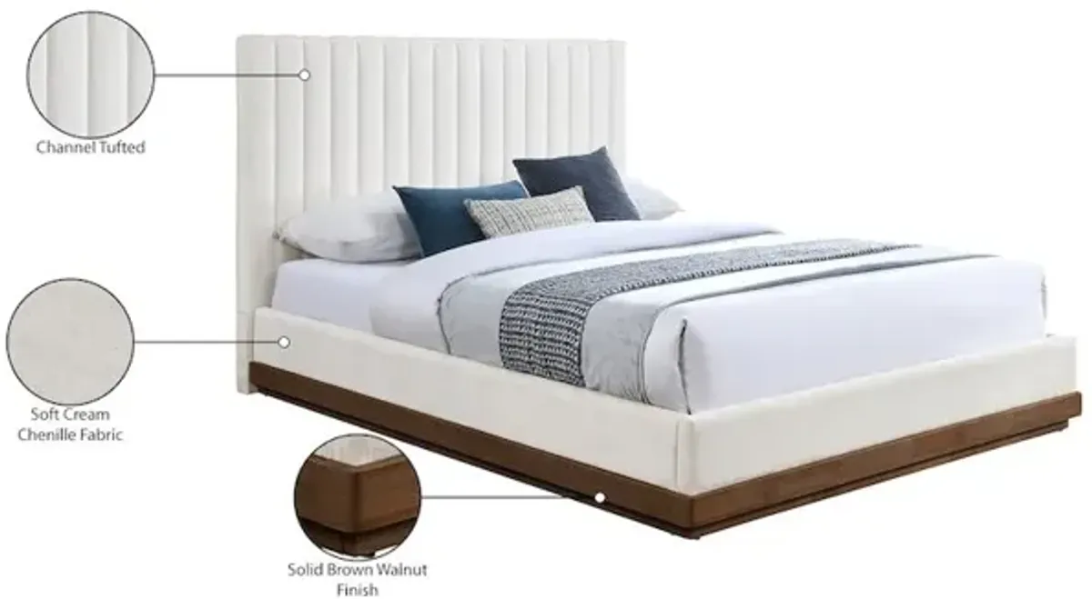 Meridian Furniture Emmet Cream Chenille Fabric Queen Bed