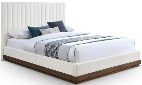 Meridian Furniture Emmet Cream Chenille Fabric Queen Bed