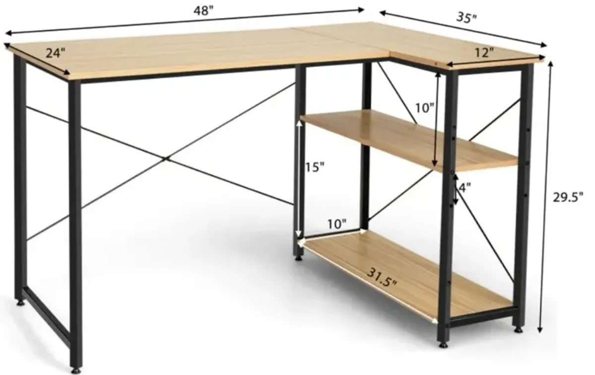 Hivvago 48 Inch Reversible L Shaped Computer Desk with Adjustable Shelf