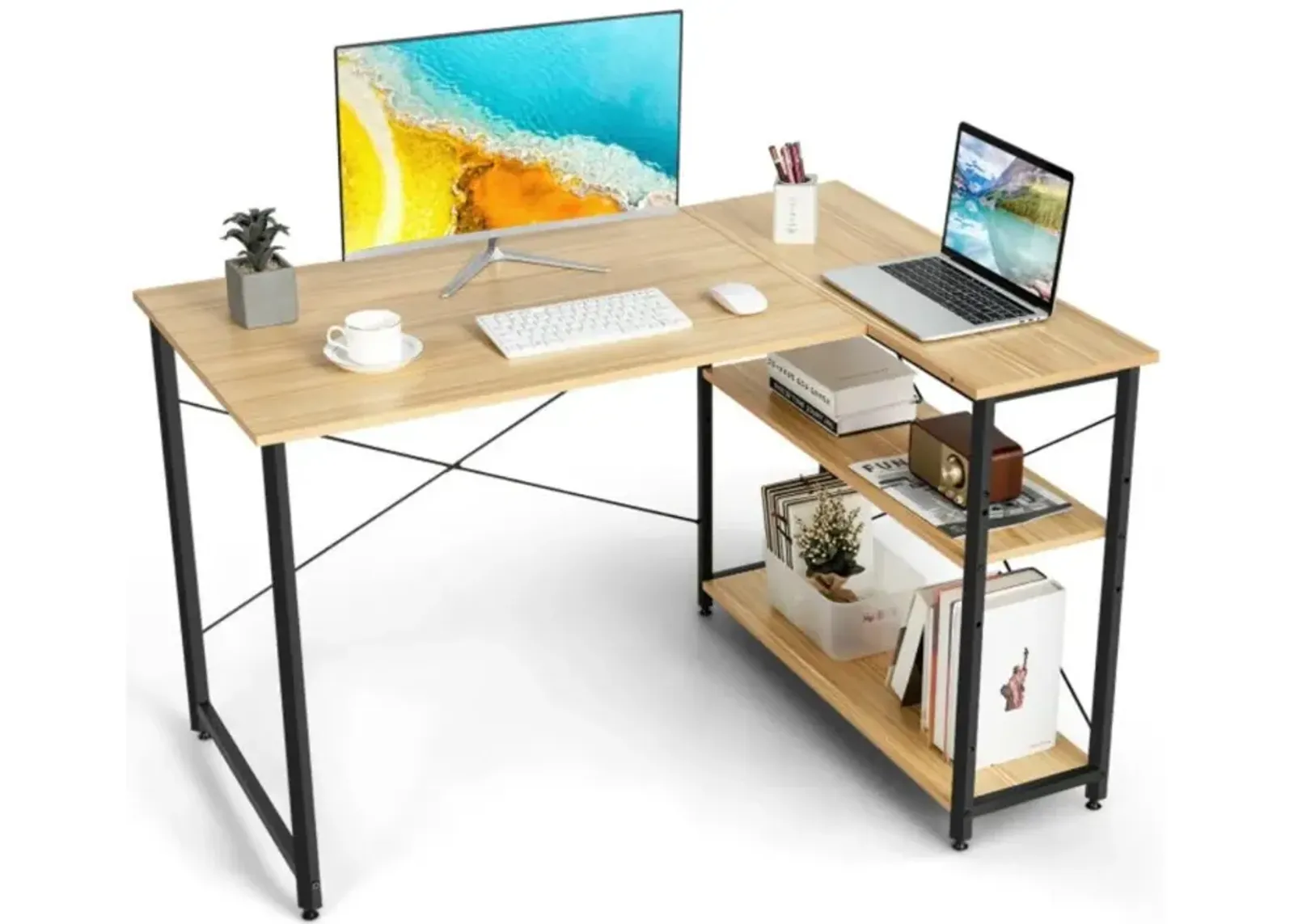 Hivvago 48 Inch Reversible L Shaped Computer Desk with Adjustable Shelf