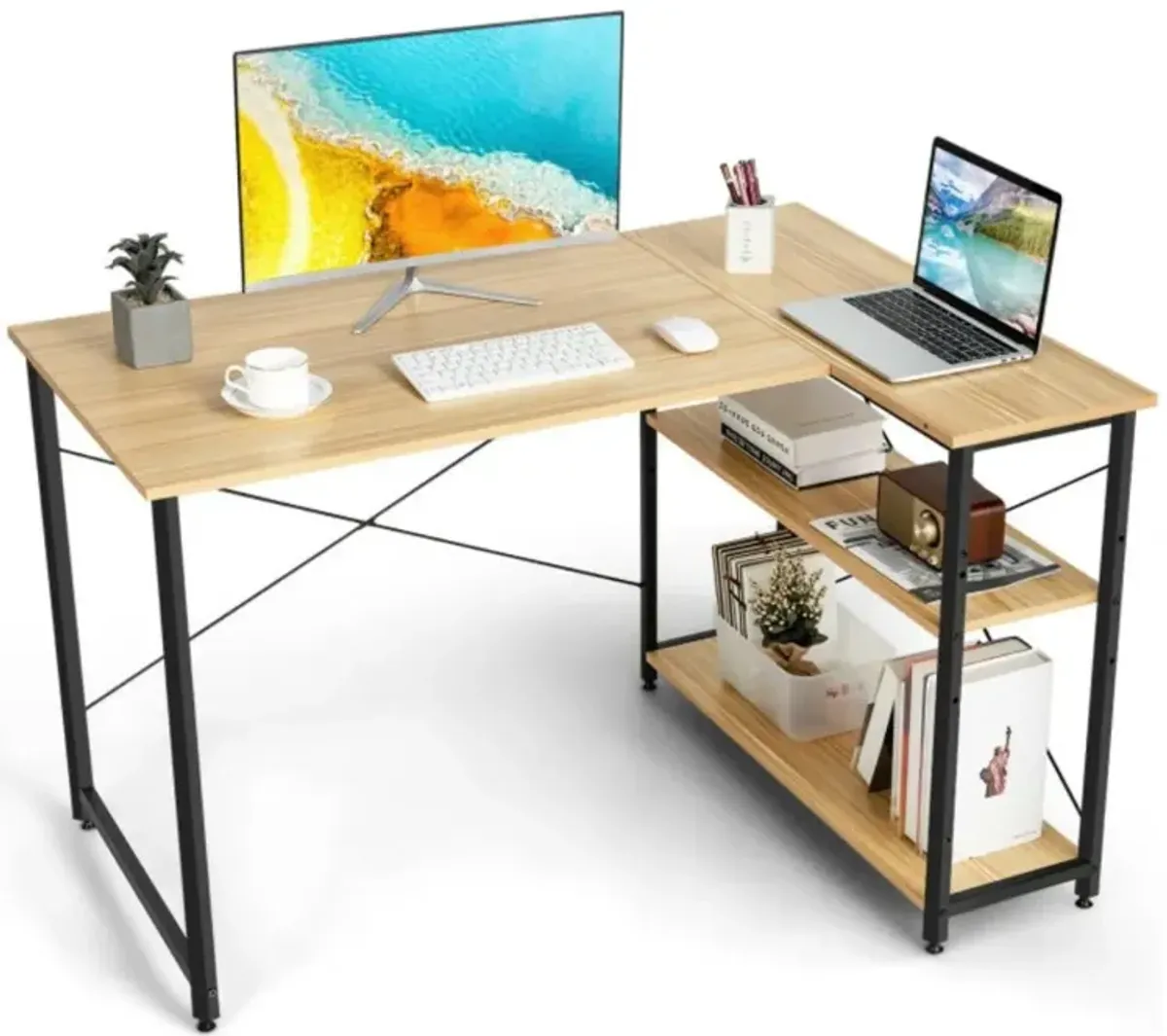 Hivvago 48 Inch Reversible L Shaped Computer Desk with Adjustable Shelf