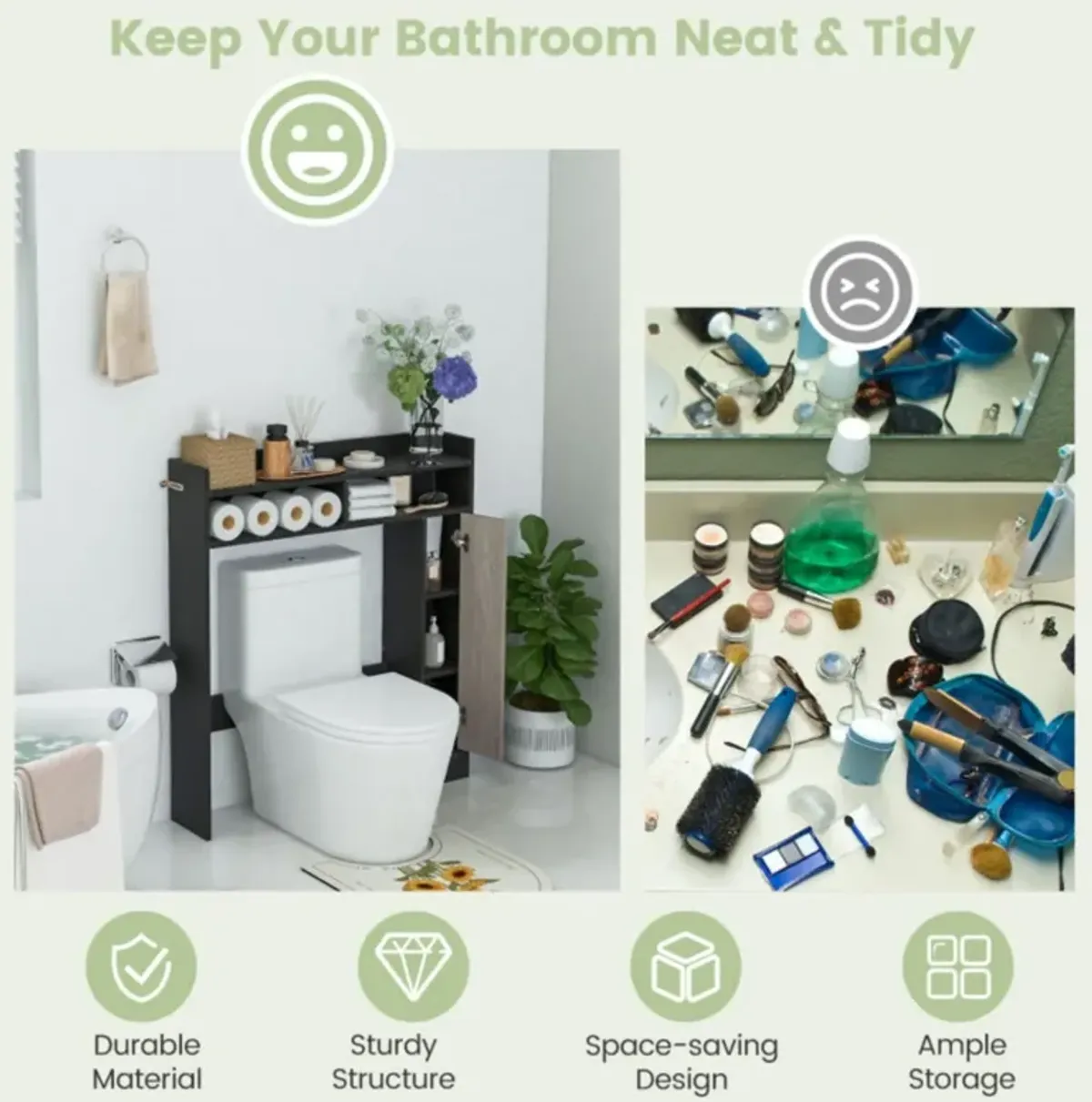 Hivvago Bathroom Over the Toilet Floor Storage Organizer with Adjustable Shelves