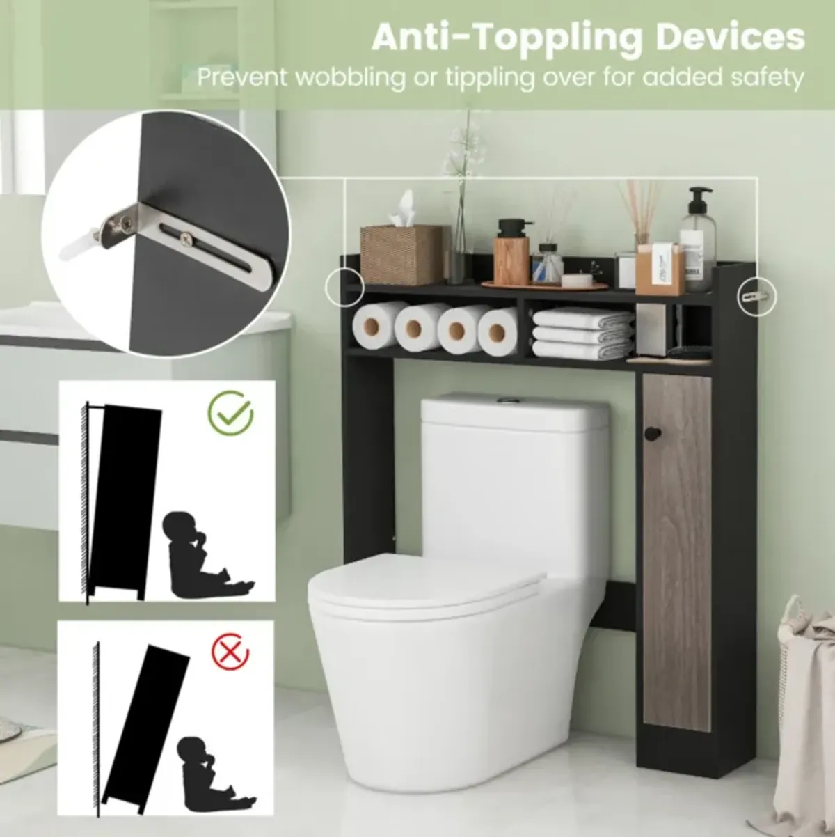 Hivvago Bathroom Over the Toilet Floor Storage Organizer with Adjustable Shelves