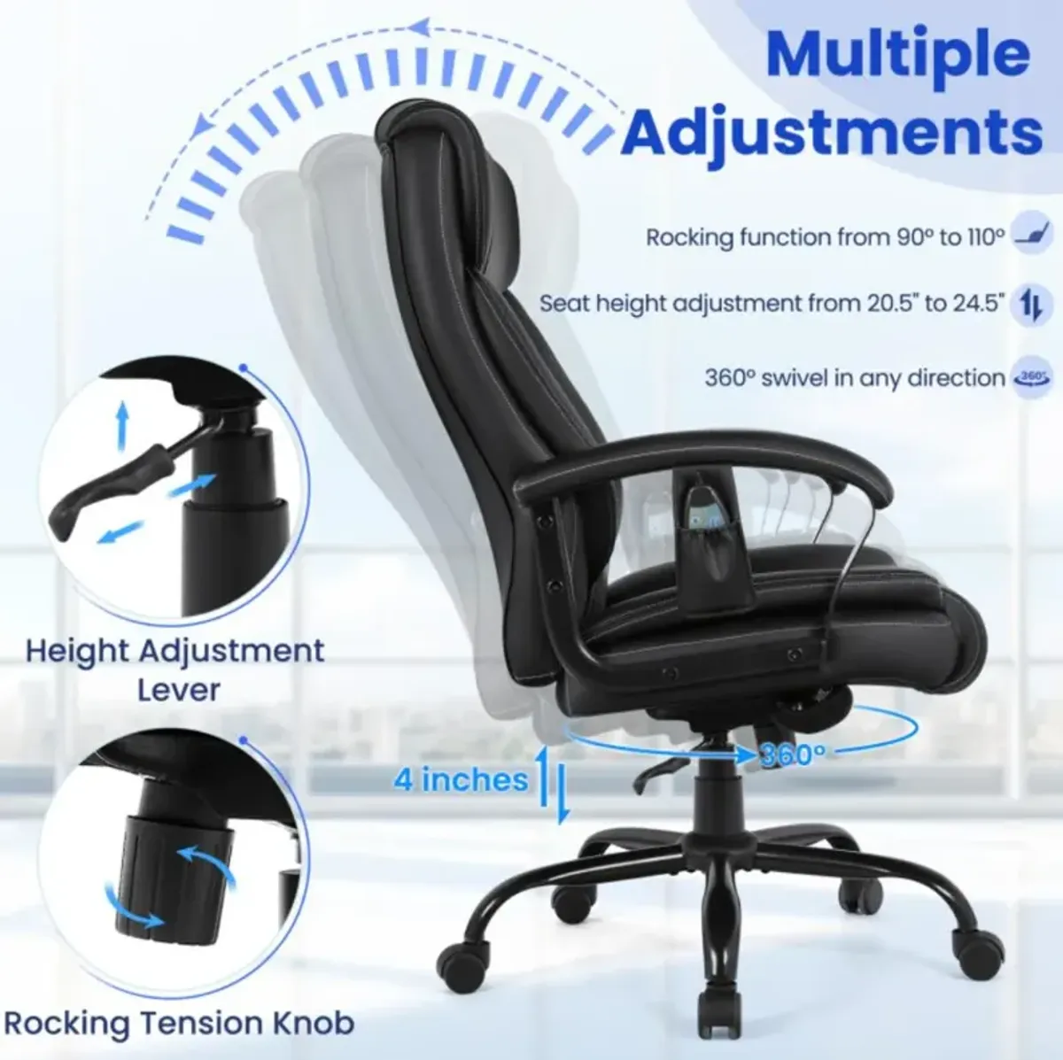 Hivvago Massage Executive Office Chair with 6 Vibrating Points-Black