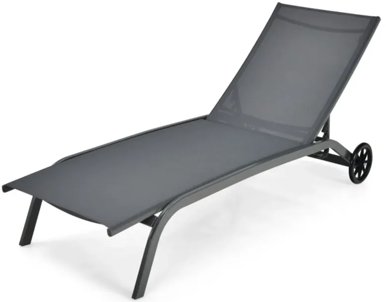 6-Poisition Adjustable Outdoor Chaise Recliner with Wheels