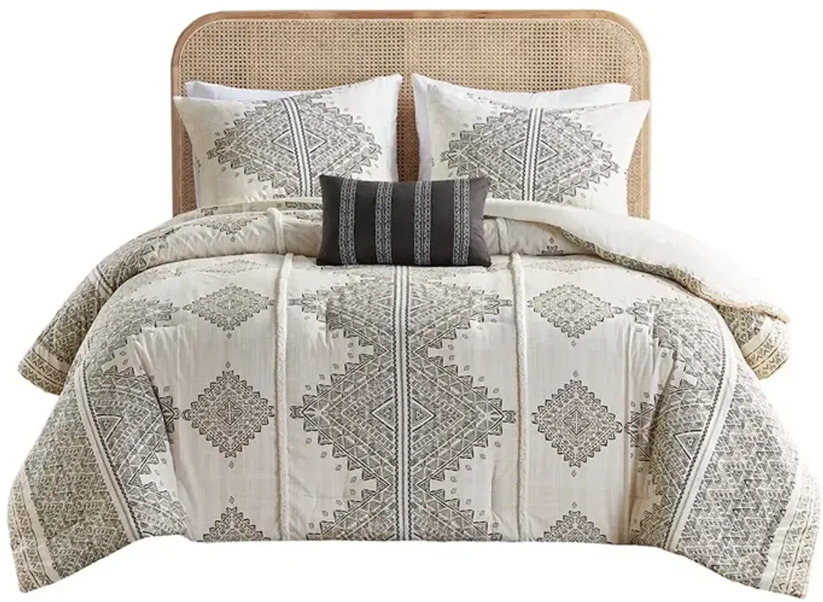 Gracie Mills Modern Geometric 4-Piece Printed Comforter Set with Throw Pillow