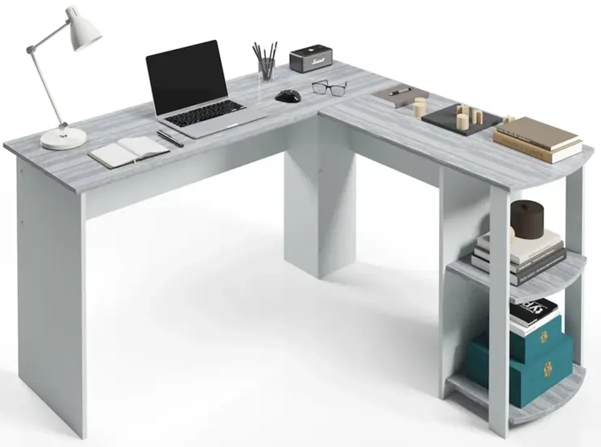 RTA Products Techni Mobili Modern L-Shaped Desk with Side Shelves, Grey