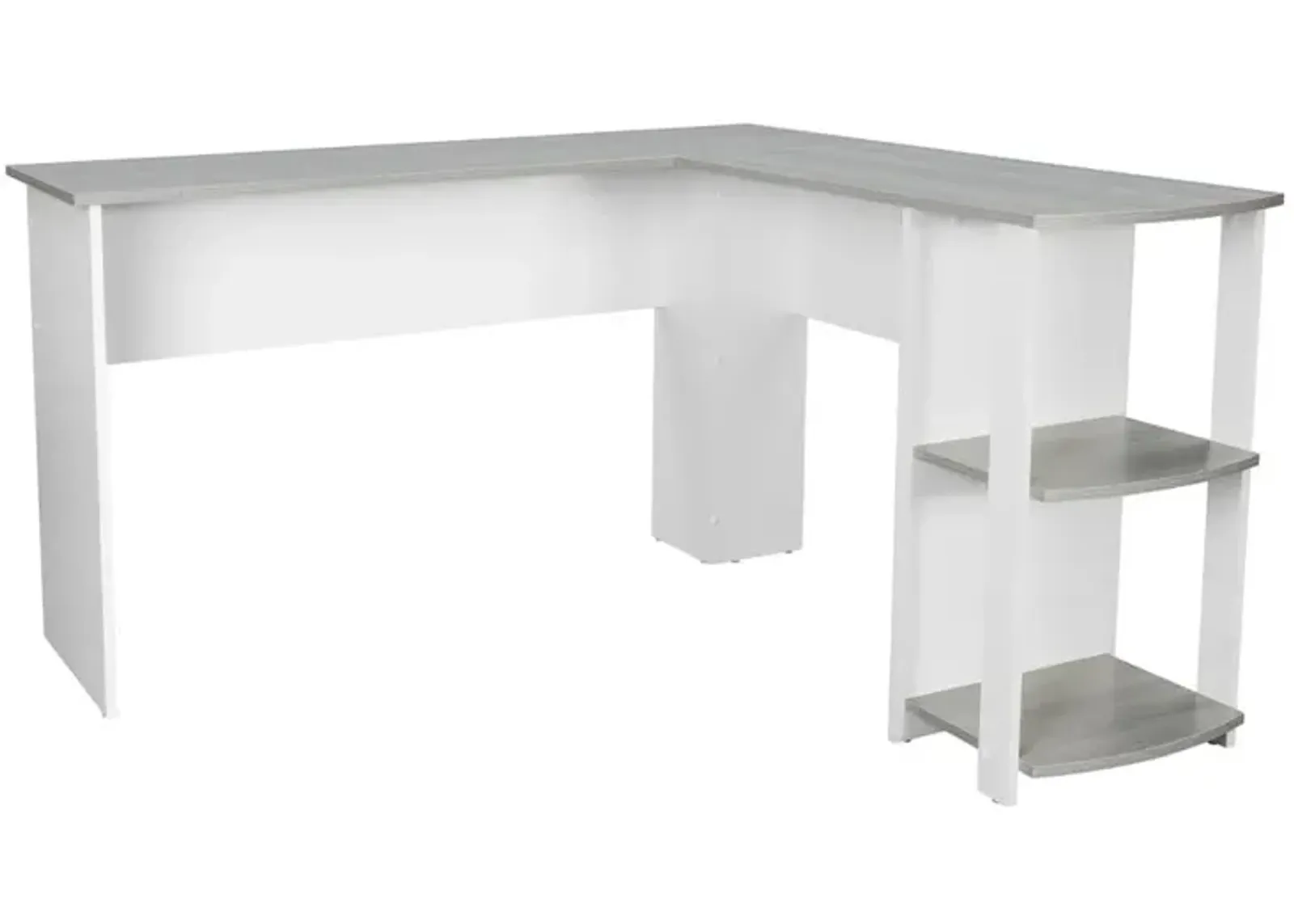 RTA Products Techni Mobili Modern L-Shaped Desk with Side Shelves, Grey