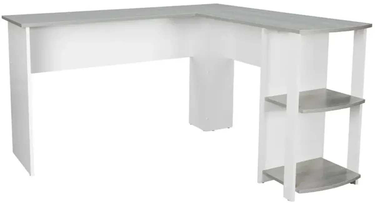 RTA Products Techni Mobili Modern L-Shaped Desk with Side Shelves, Grey