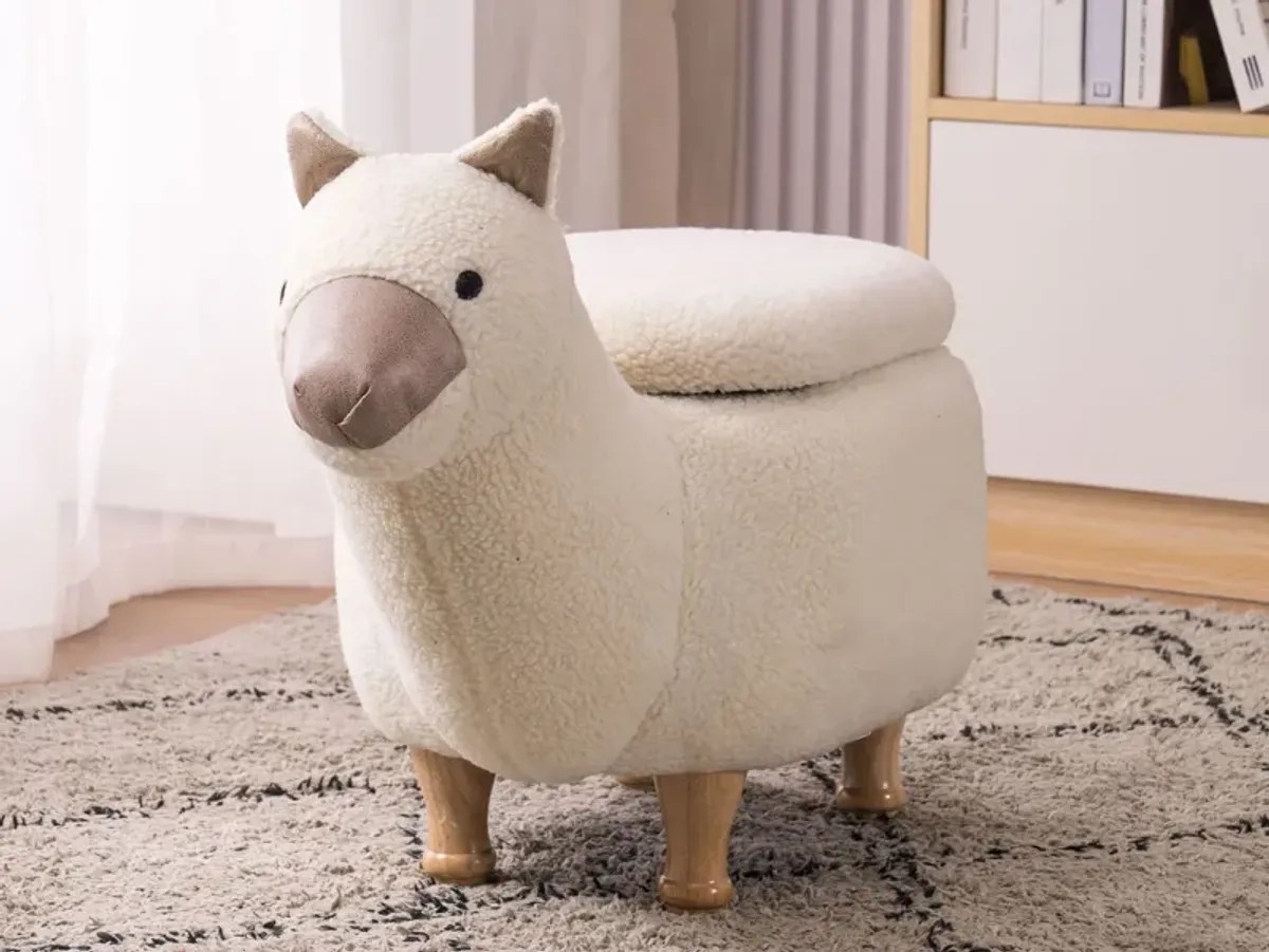 Cream and Tan Llama Storage Ottoman