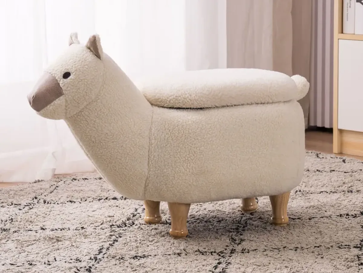 Cream and Tan Llama Storage Ottoman