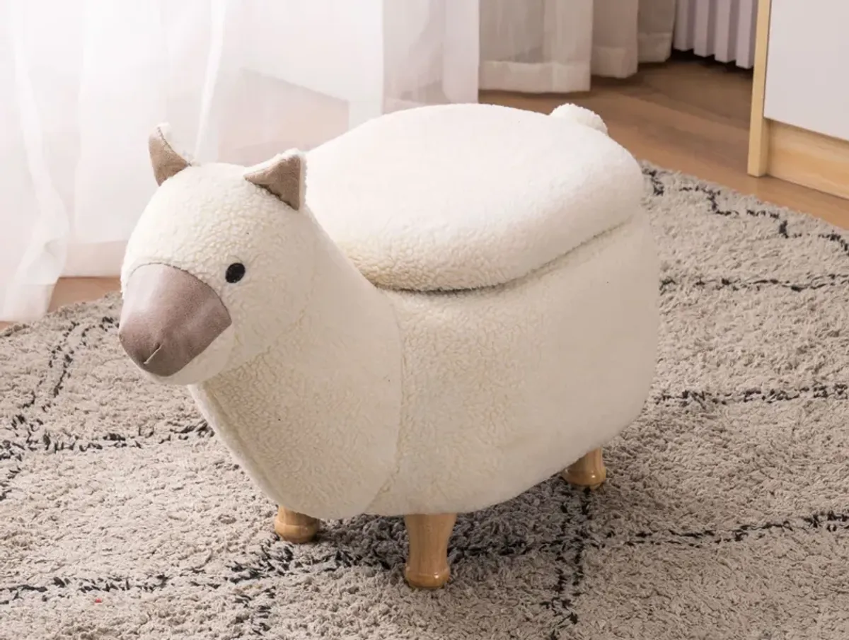 Cream and Tan Llama Storage Ottoman