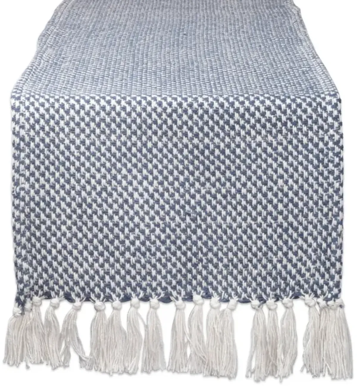 108" French Blue and White Woven Fringed Table Runner