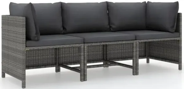 Garden Sofa Grey PE rattan, steel, polyester 3-Seater