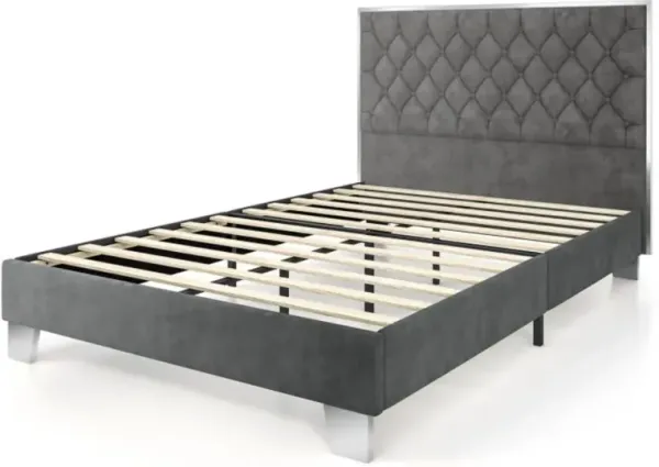 Hivvago Queen Upholstered Bed Frame with Velvet Headboard