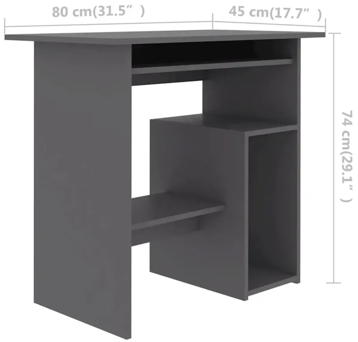 vidaXL Desk Gray 31.5"x17.7"x29.1" Chipboard, 801366