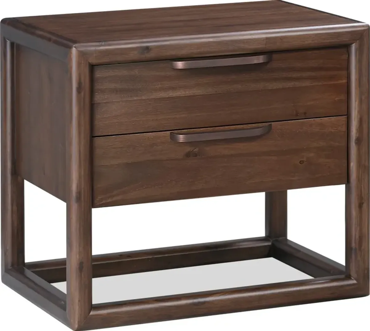 Sol Two Drawer USB-Charging Nightstand in Brown Spice