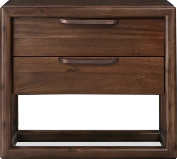 Sol Two Drawer USB-Charging Nightstand in Brown Spice