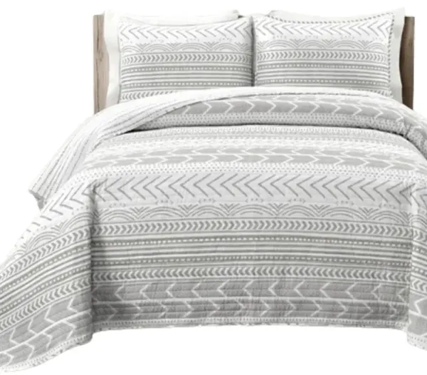 Hivvago King size Scandinavian Chevron Grey White Reversible Cotton Quilt Set