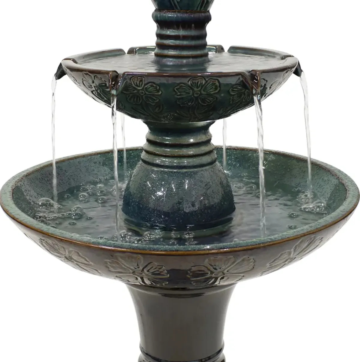 Sunnydaze Double Tier Ceramic Outdoor 2-Tier Water Fountain with Lights