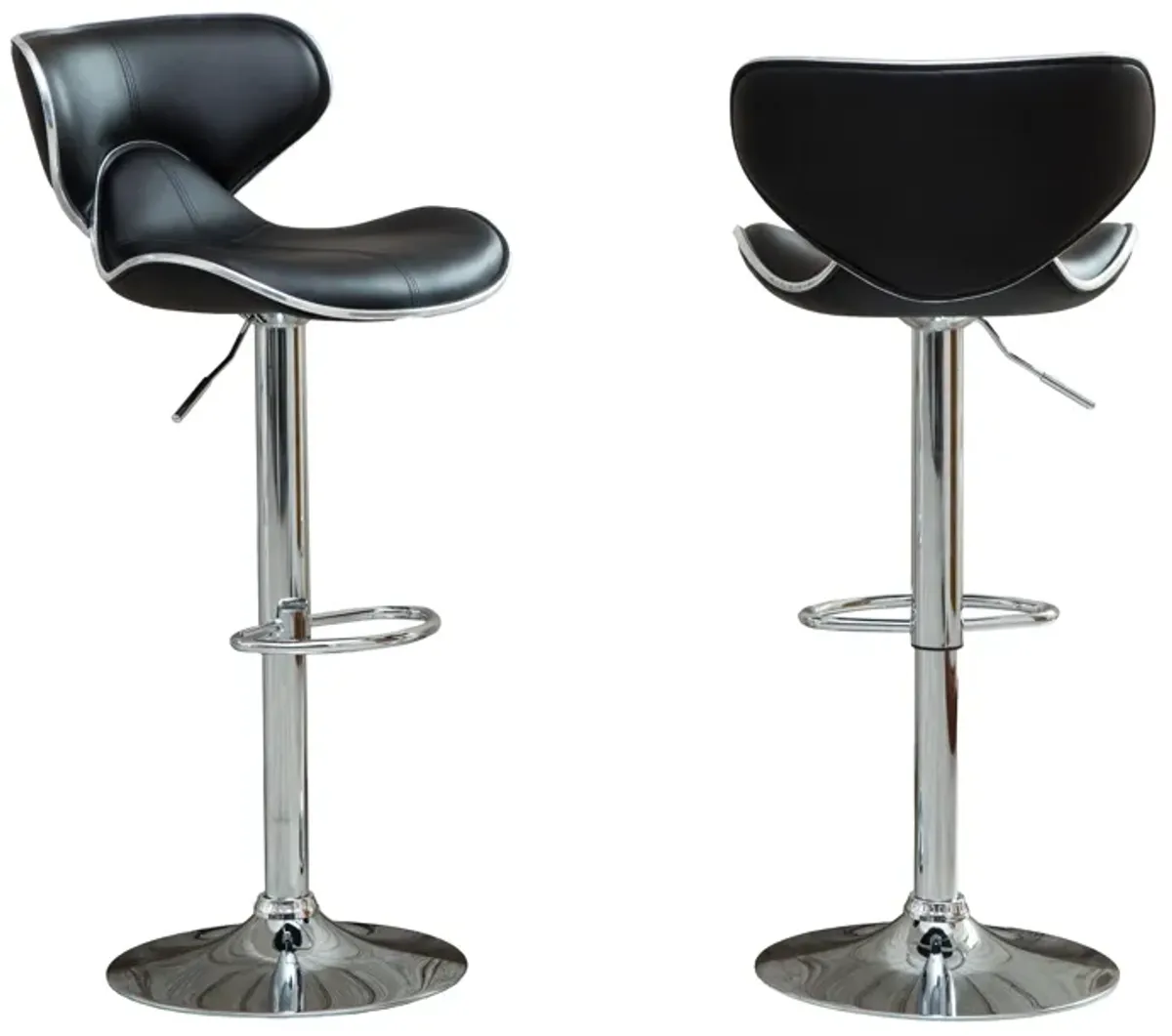 Upholstery Airlift Adjustable Swivel Barstool with Chrome Base, Set of 2, Black