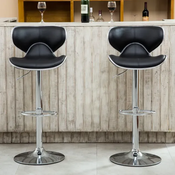 Streamdale Adjustable Upholstered Swivel Barstool Set of 2, Black