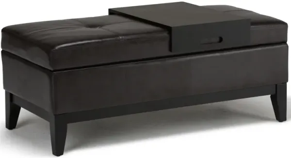 Oregon 42 inch Wide Contemporary Rectangle Storage Ottoman Bench with Tray in Tanners Brown Faux Leather