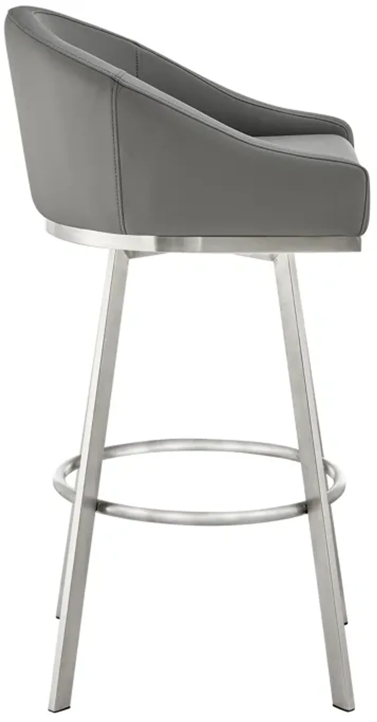 Sheryl 26 Inch Swivel Counter Stool Chair, Low Back, Gray Faux Leather - Benzara