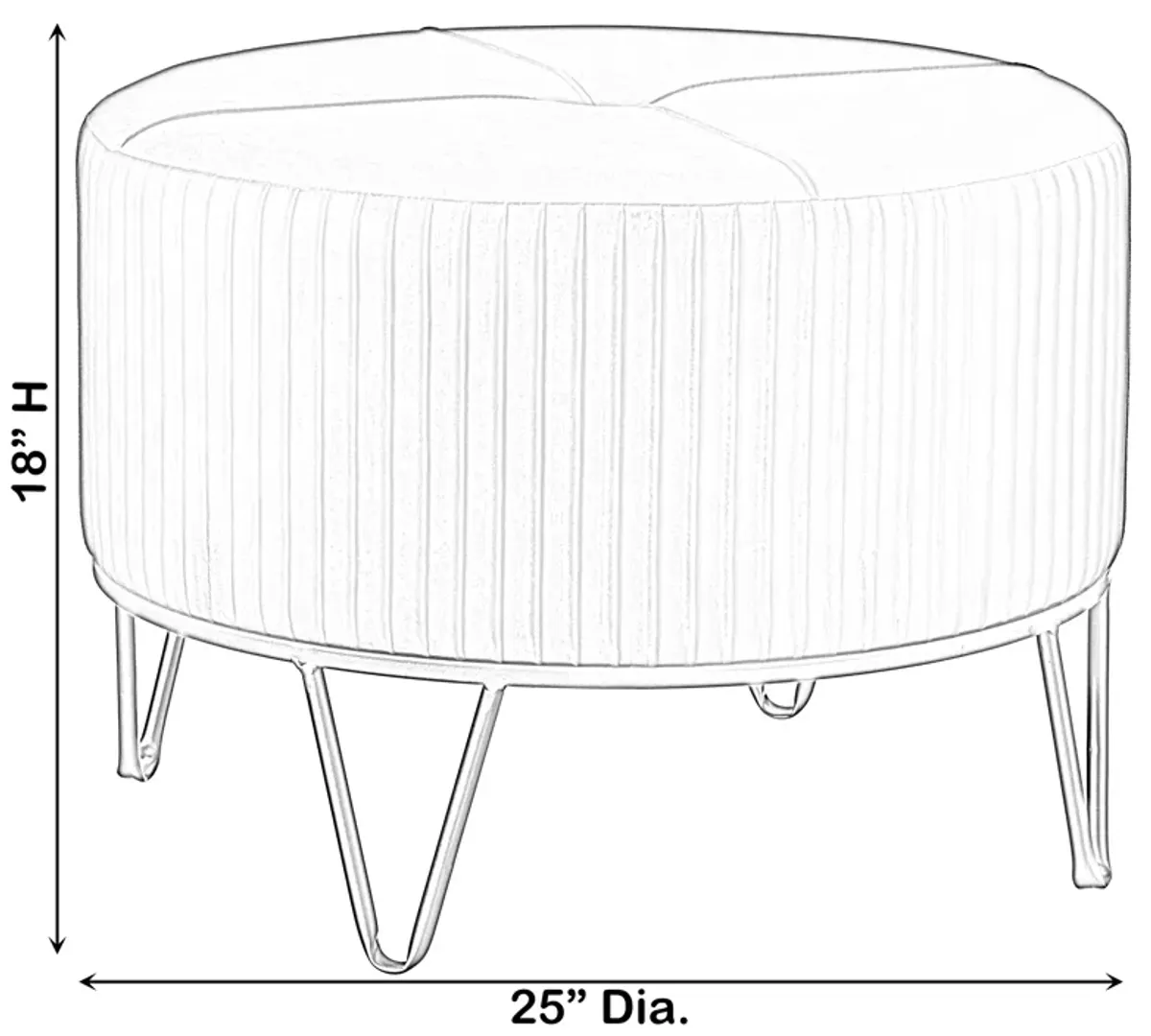 Round Velvet Ottoman Stool Raised with Hairpin Gold Base, Black, Large