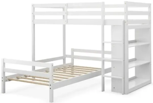Hivvago Twin Over Twin Loft Bunk Bed with 3-Tier Bookcase