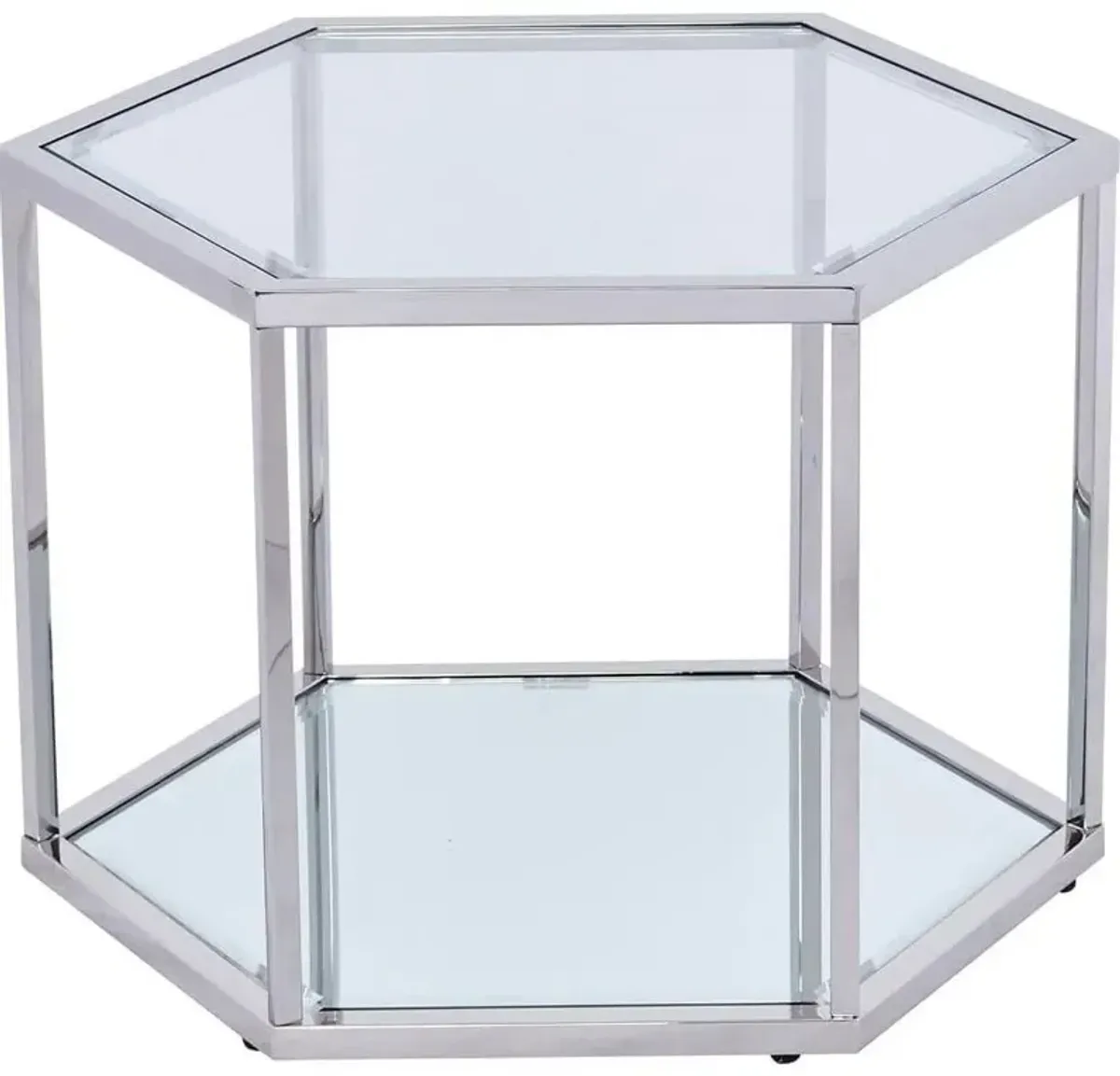 Best Master Furniture Radha 24" Hexagonal Modern Glass Coffee Table in Silver