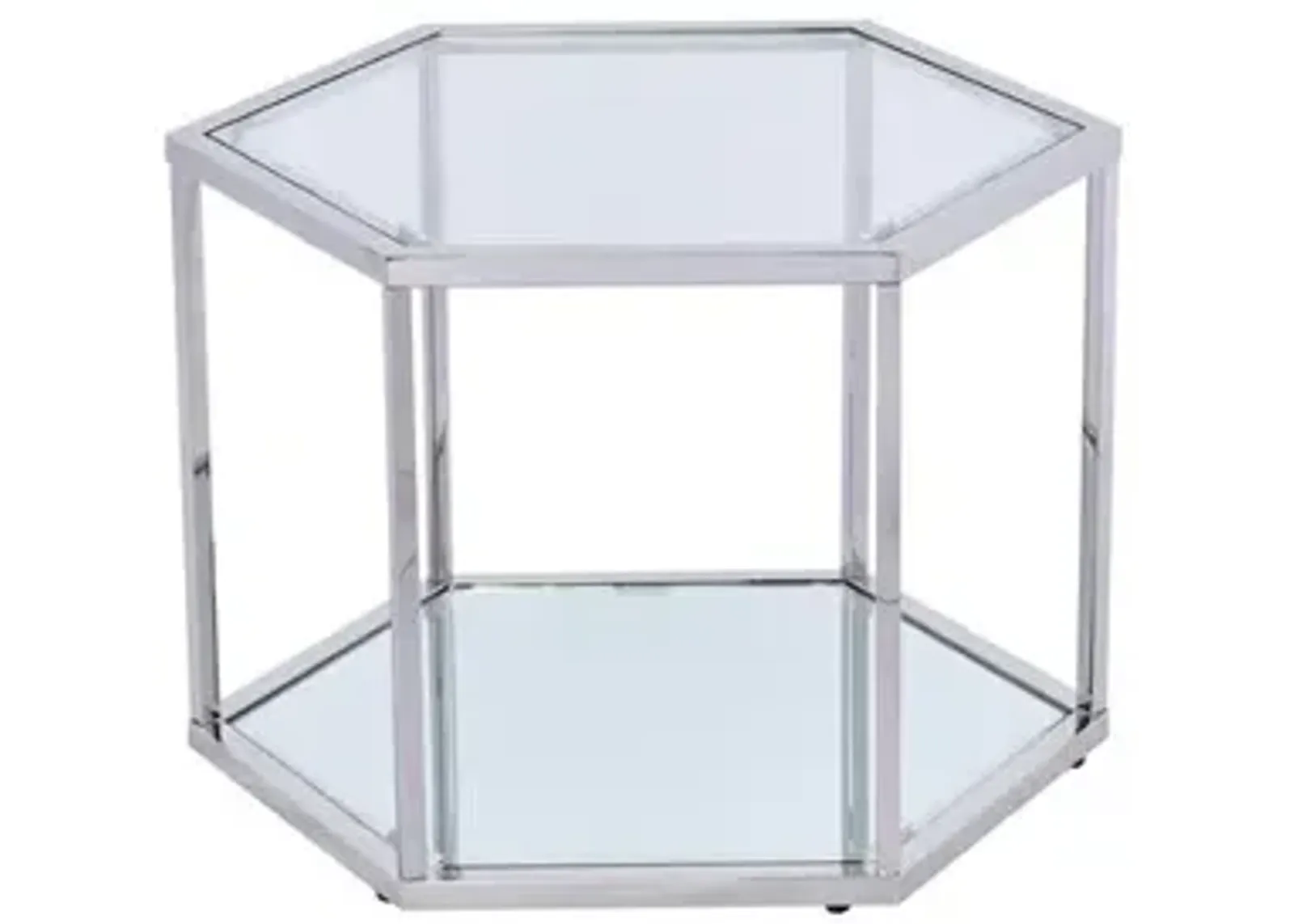 Best Master Furniture Radha 24" Hexagonal Modern Glass Coffee Table in Silver