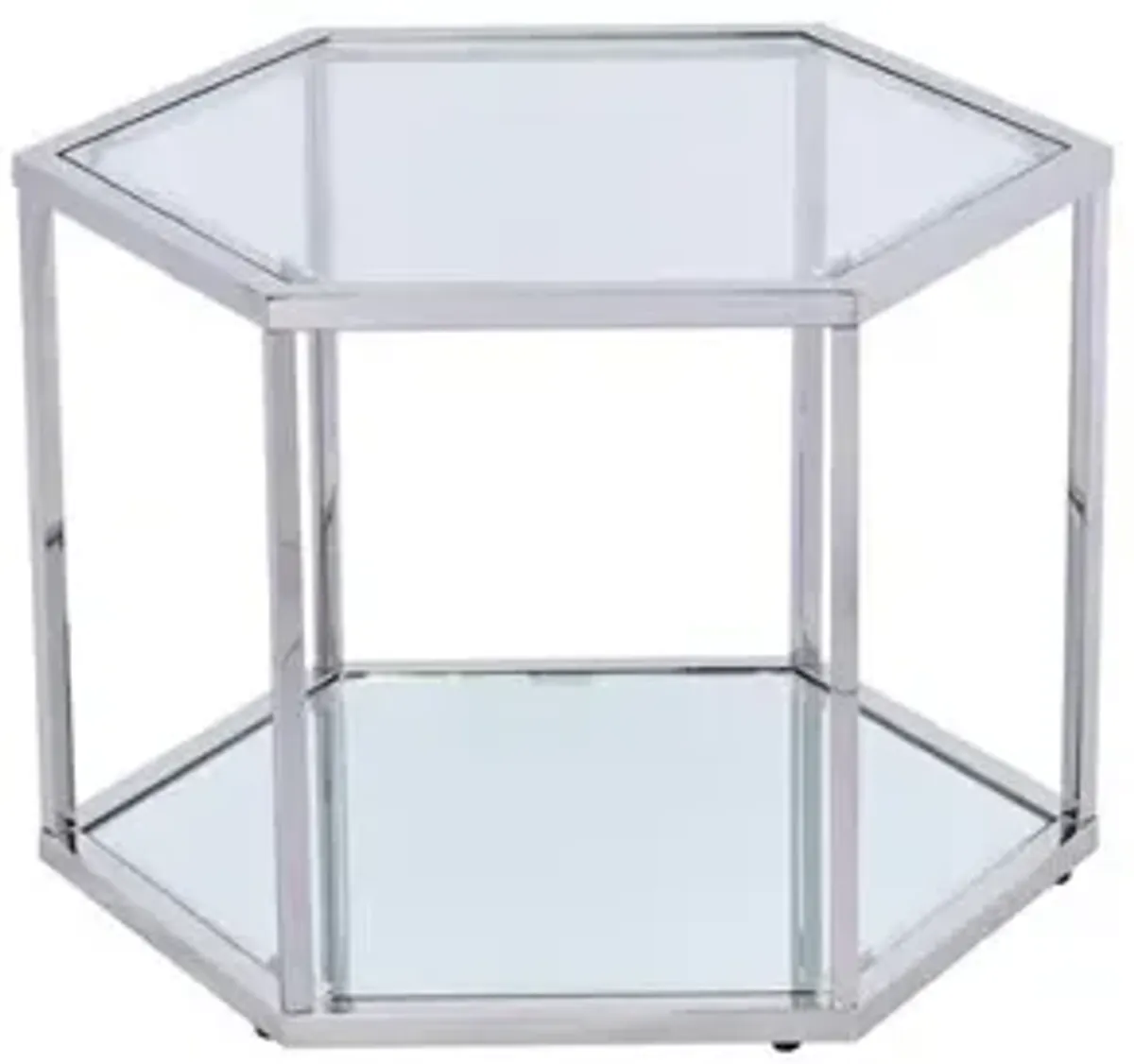 Best Master Furniture Radha 24" Hexagonal Modern Glass Coffee Table in Silver