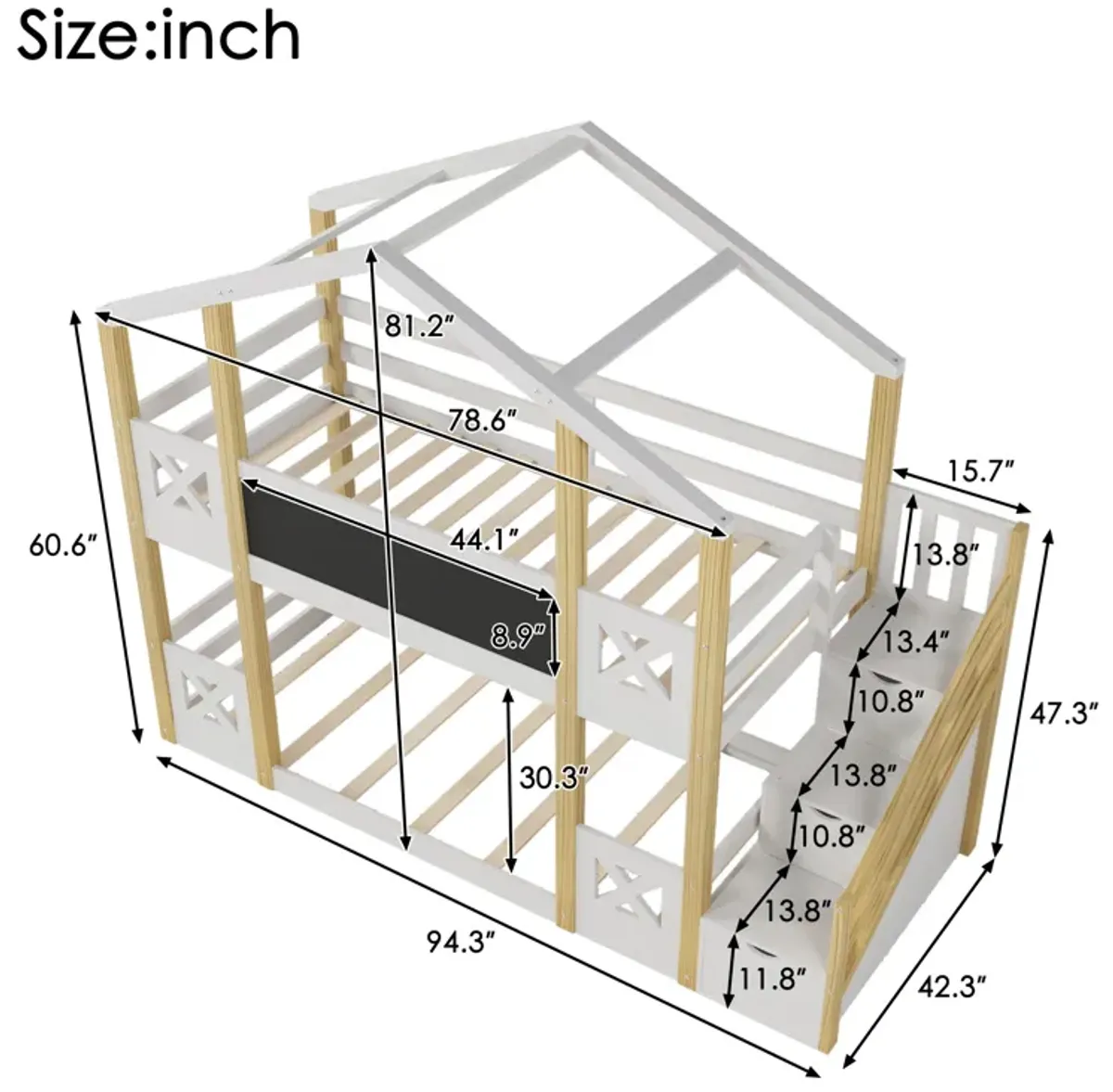 Merax Kids House Bunk Bed with Storage Staircase