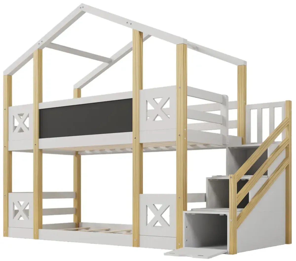 Merax Kids House Bunk Bed with Storage Staircase