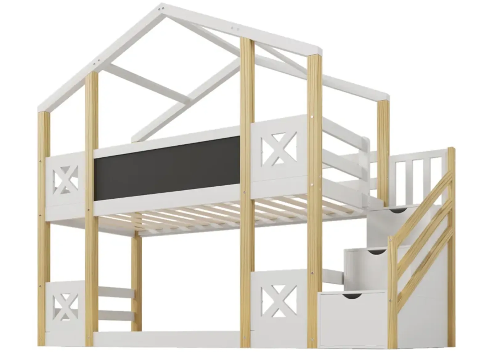 Merax Kids House Bunk Bed with Storage Staircase