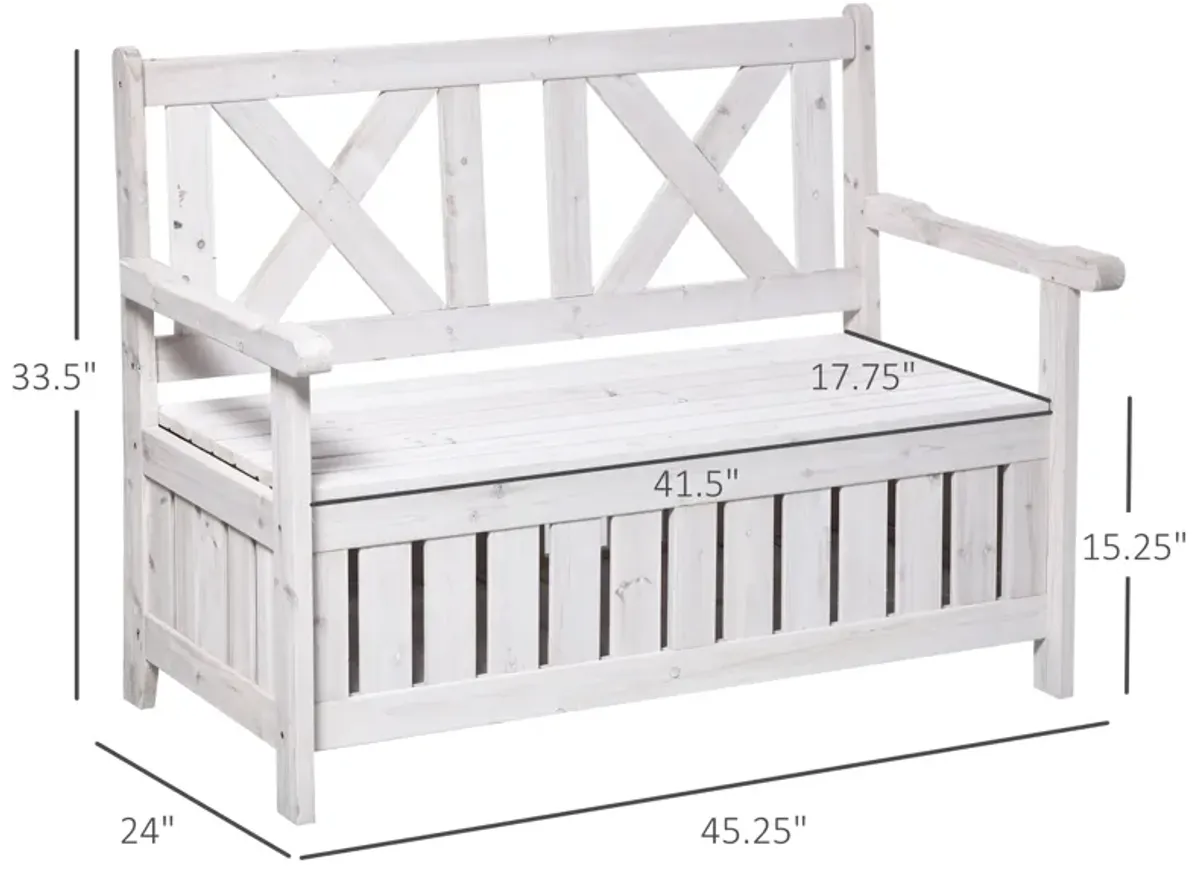 White Garden Storage: 2-Seater Outdoor Bench with Louvered Design