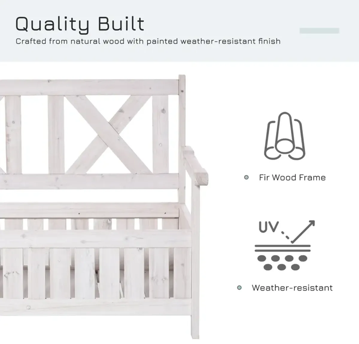 White Garden Storage: 2-Seater Outdoor Bench with Louvered Design