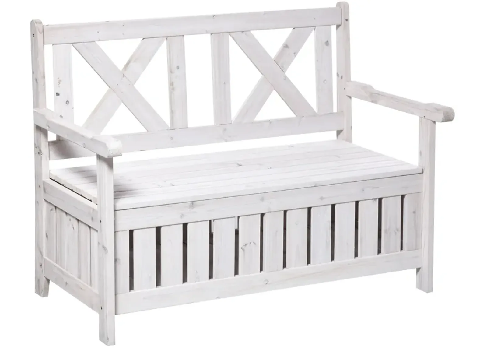 White Garden Storage: 2-Seater Outdoor Bench with Louvered Design