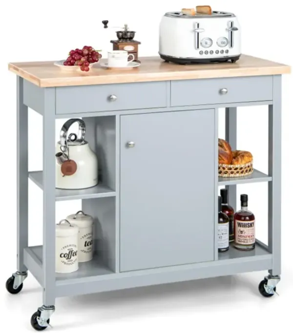 Hivvago Mobile Kitchen Island Cart with 4 Open Shelves and 2 Drawers