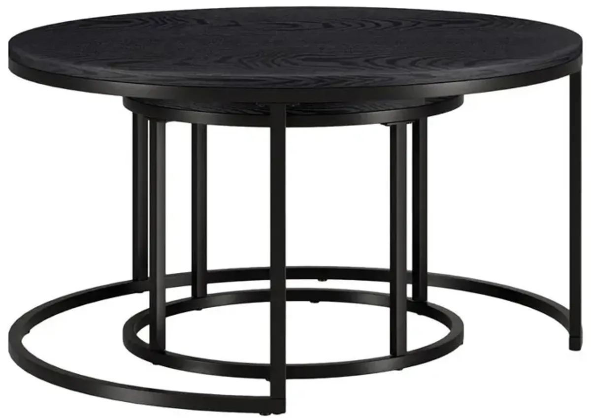 Hudson&Canal Watson Round Nested Coffee Table with MDF Top in Blackened Bronze/Black Grain