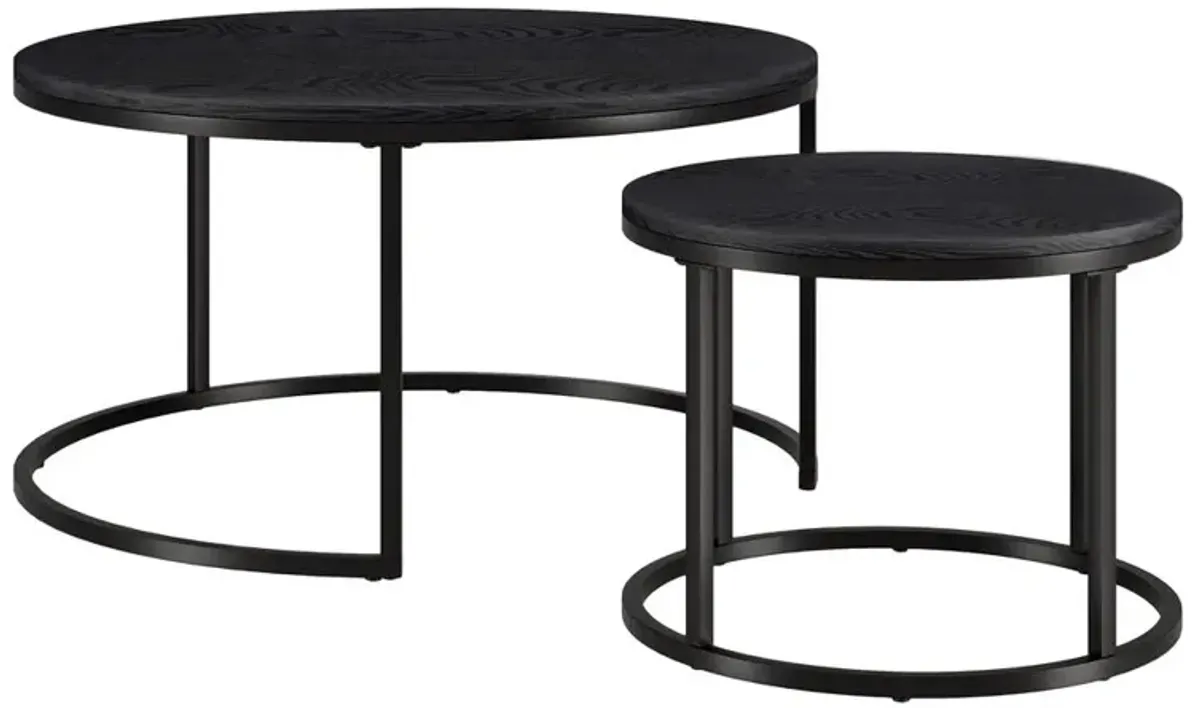 Hudson&Canal Watson Round Nested Coffee Table with MDF Top in Blackened Bronze/Black Grain