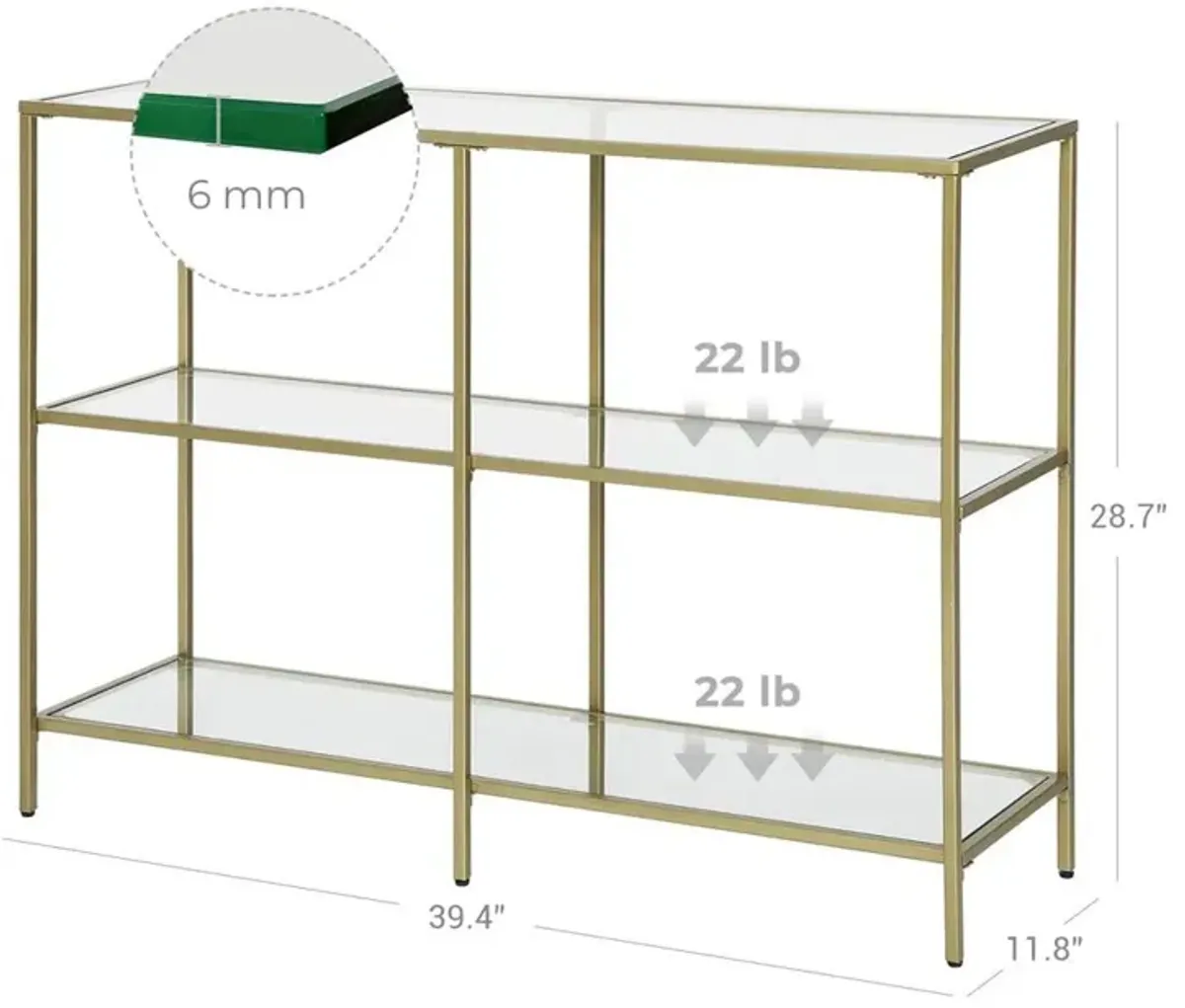 3-Tier Tempered Glass Console Table with Modern Shelves