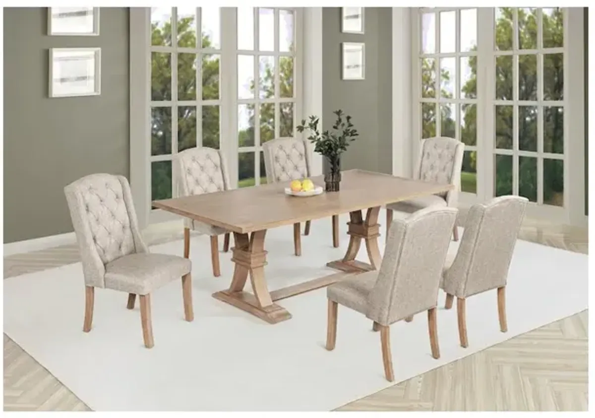 Best Quality Furniture 7 Piece Traditional Dining Table With Beige Side Chairs