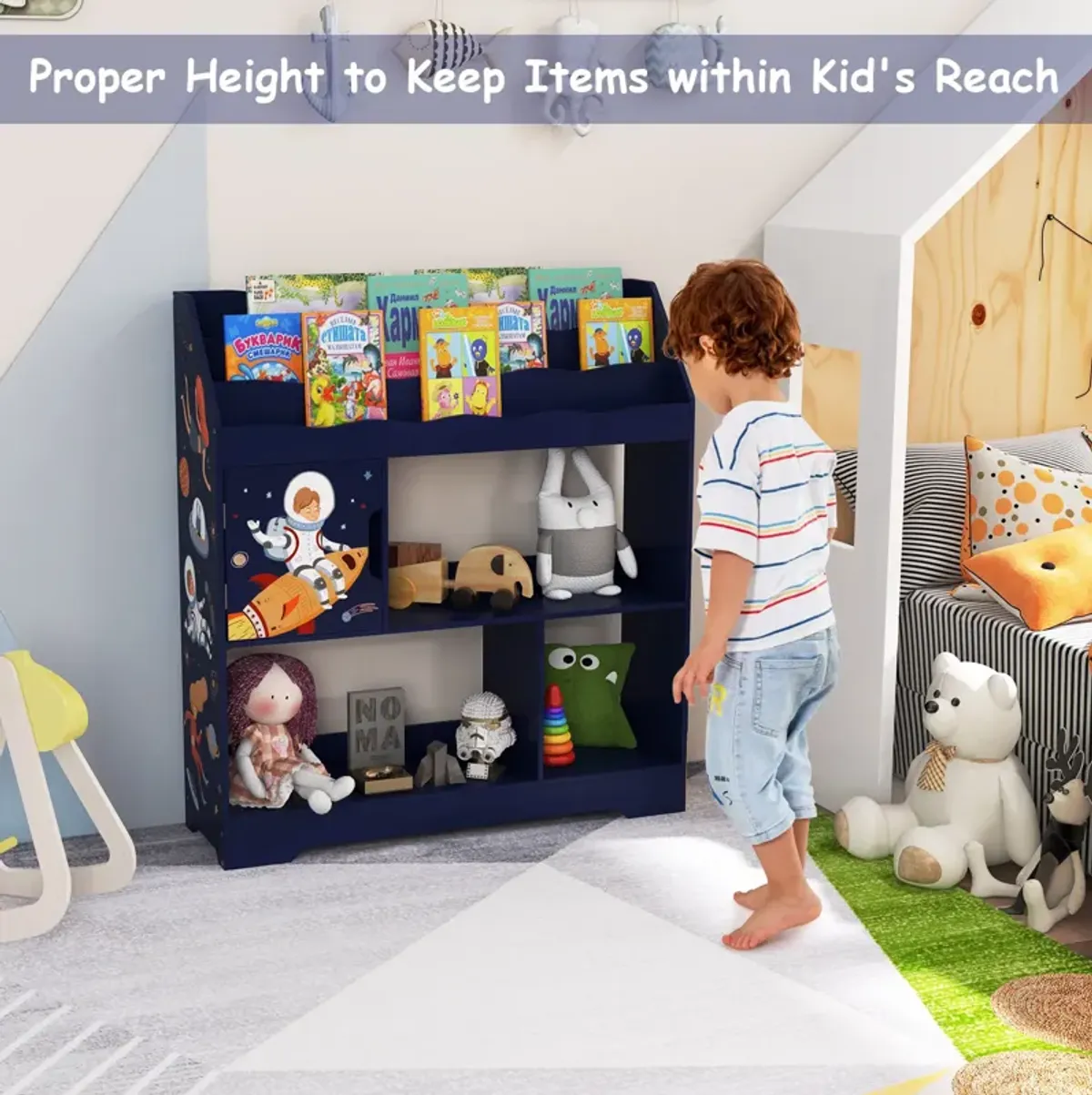 Kids Toy Storage Organizer with Book Shelf and Storage Cabinet