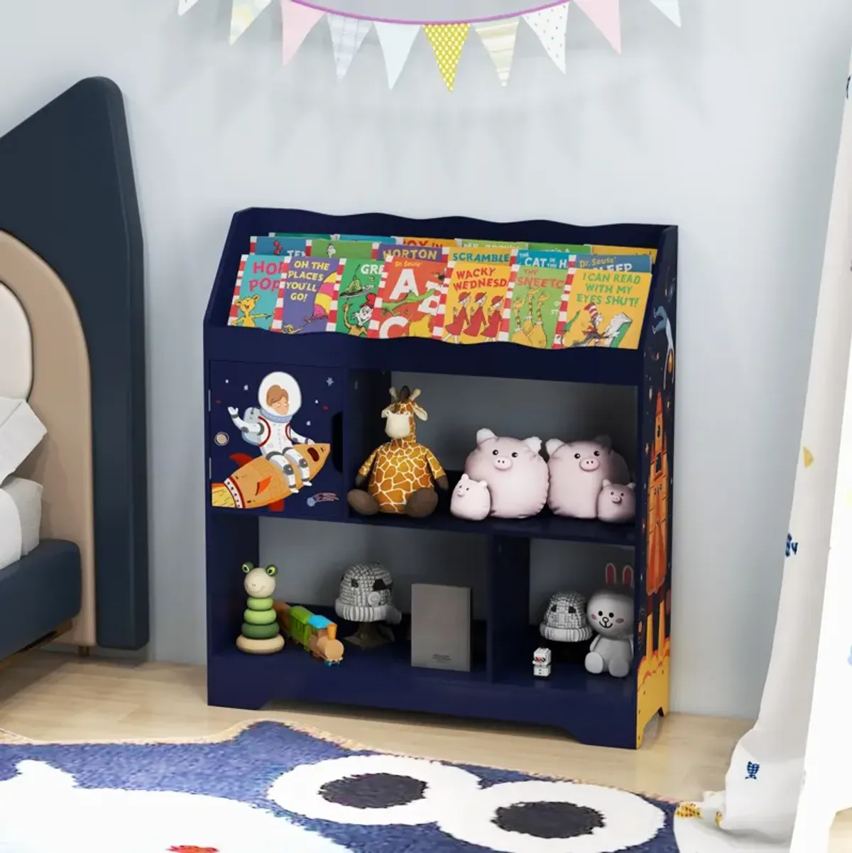 Kids Toy Storage Organizer with Book Shelf and Storage Cabinet